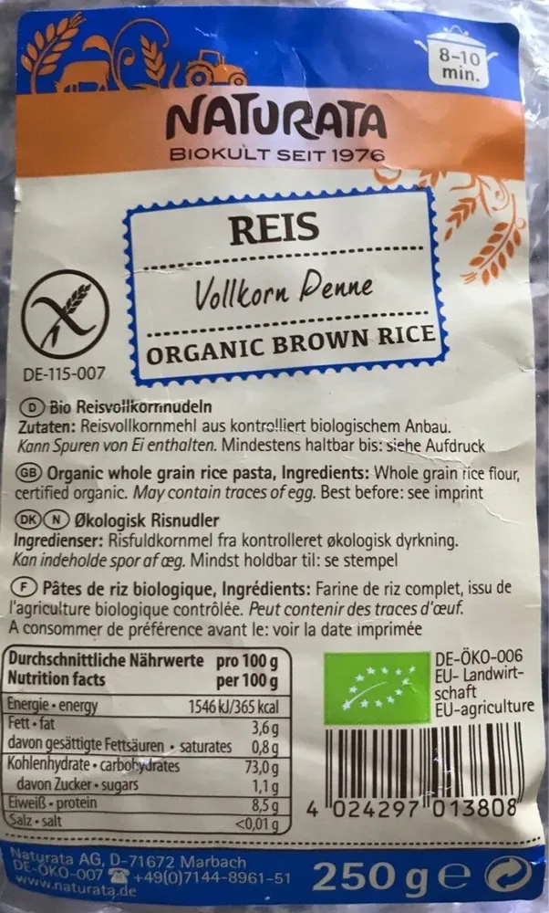 Reis Vollkorn Penne GLUTENFREI