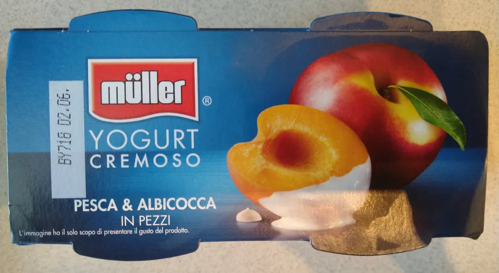 Müller yogurt cremoso alla pesca e albicocca in pezzi