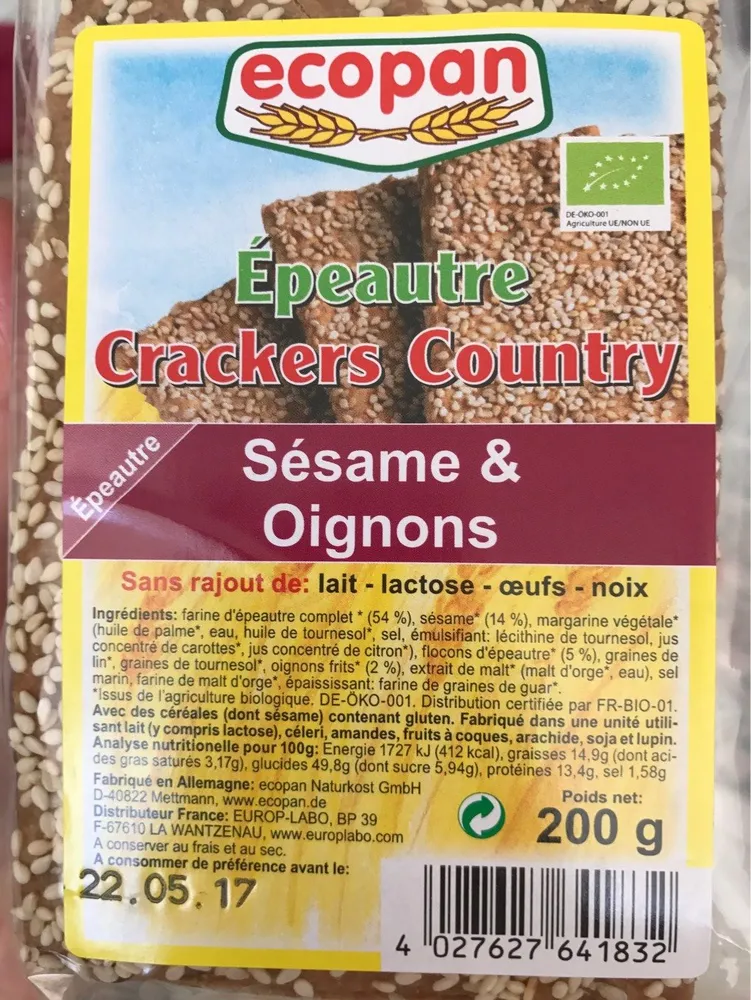 Épeautre Crackers Country Sésame & Oignon