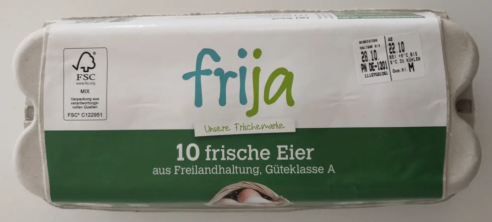 10 frische Eier aus Freilandhaltung, Güteklasse A