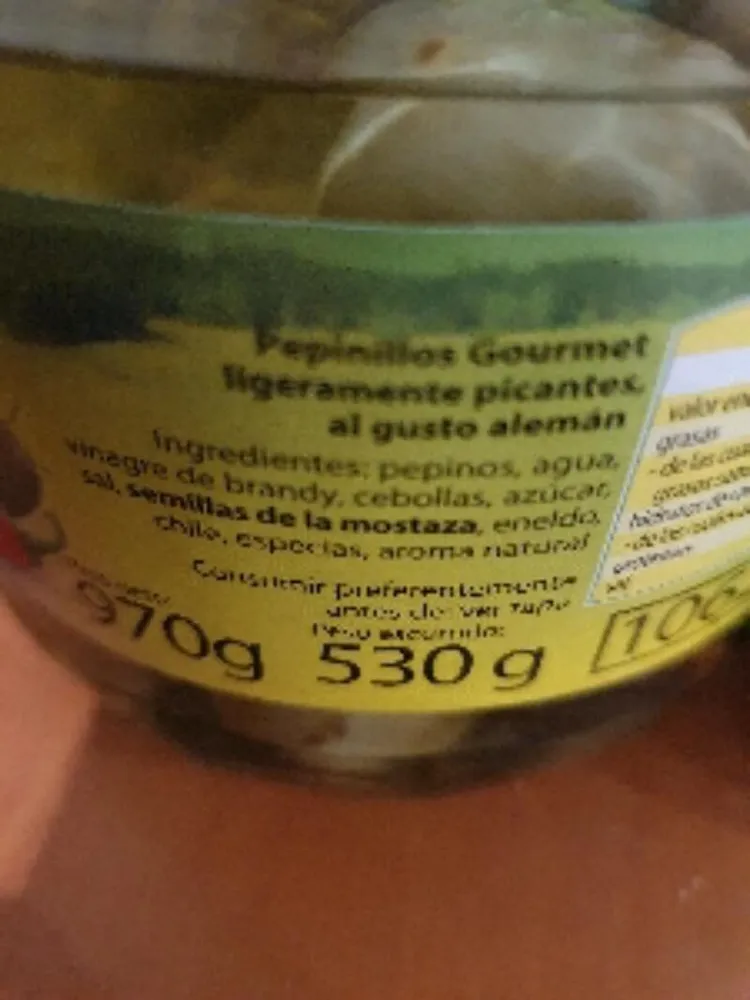 Pepinillos gourmet frasco 530 g