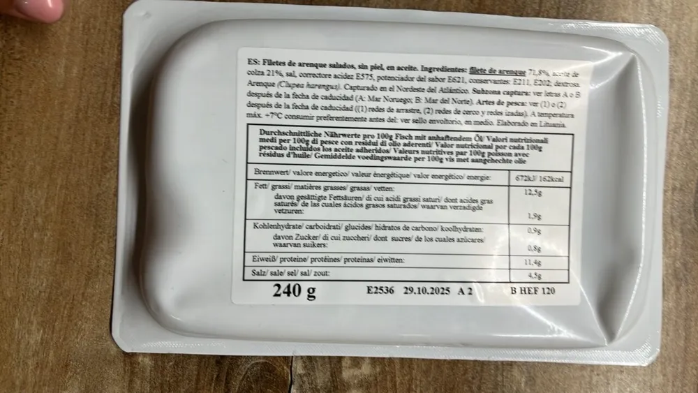 Gesalzene Heringsfilets ohne Haut, in Öl