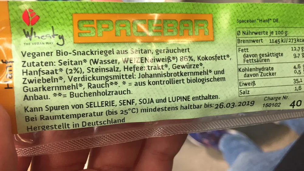 Space Bar - Barre végétale fumée bio à base de seitan