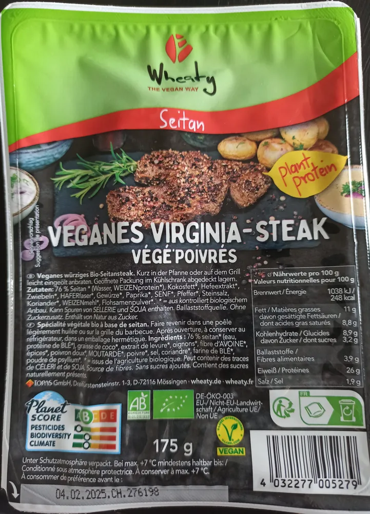 Végé poivrés - Veganes Virginia Steak au Seitan