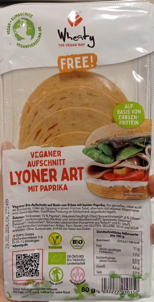 Veganer Aufschnitt Lyoner Art mit Paprika