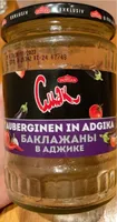 Auberginen in Adgika 4032549000490 Gebratene Auberginenscheiben in einer scharfen Tomaten-Paprika-Sauce