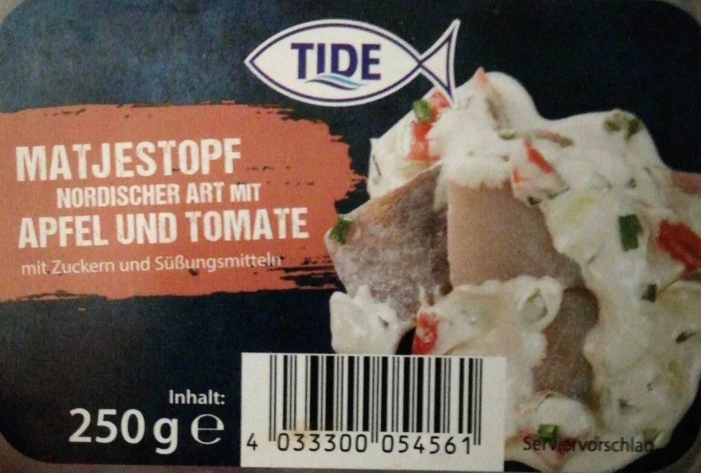 Matjestopf, Nordischer Art mit Apfel und Tomate
