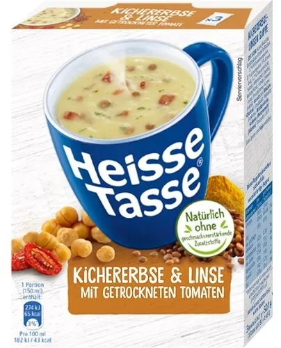 Heisse Tasse Kichererbse & Linse mit getrockneten Tomaten