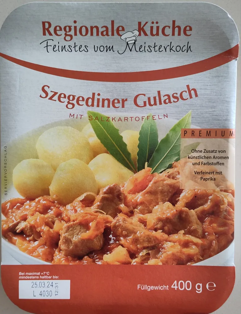 Szehediner Gulasch mit Salzkartoffeln