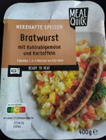Bratwurst mit Kohlrabigemüse und Kartoffeln