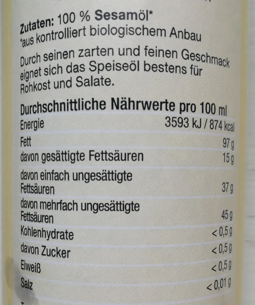 SESAMÖL - ERSTE KALTE PRESSUNG