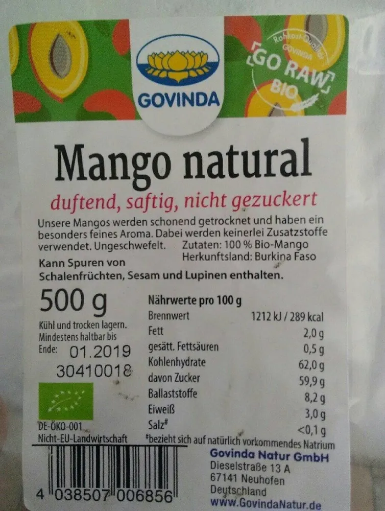 Mango Natural, Getrocknet, Nicht Gezuckert