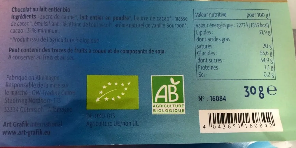 Chocolat au lait entier