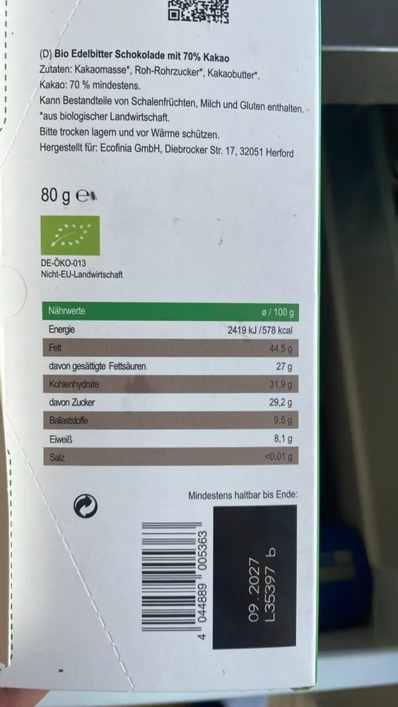 Bio Bitter Schokolade (Berliner Tafel)