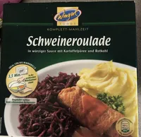 Schweineroulade in würziger Sauce m. Kartoffelpüree u. Rotkohl