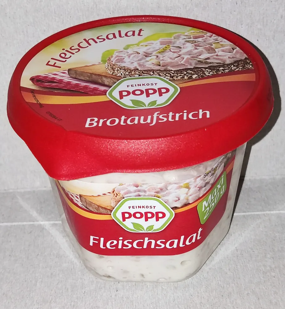 Feinkost Popp Fleischsalat Brotaufstrich Aus der Kühlung 1.99€ 250g Becher 1kg 7.96€