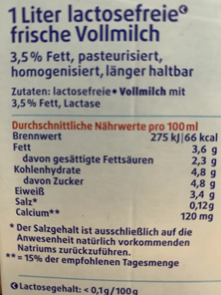 Laktosefreie Fettarme Milch