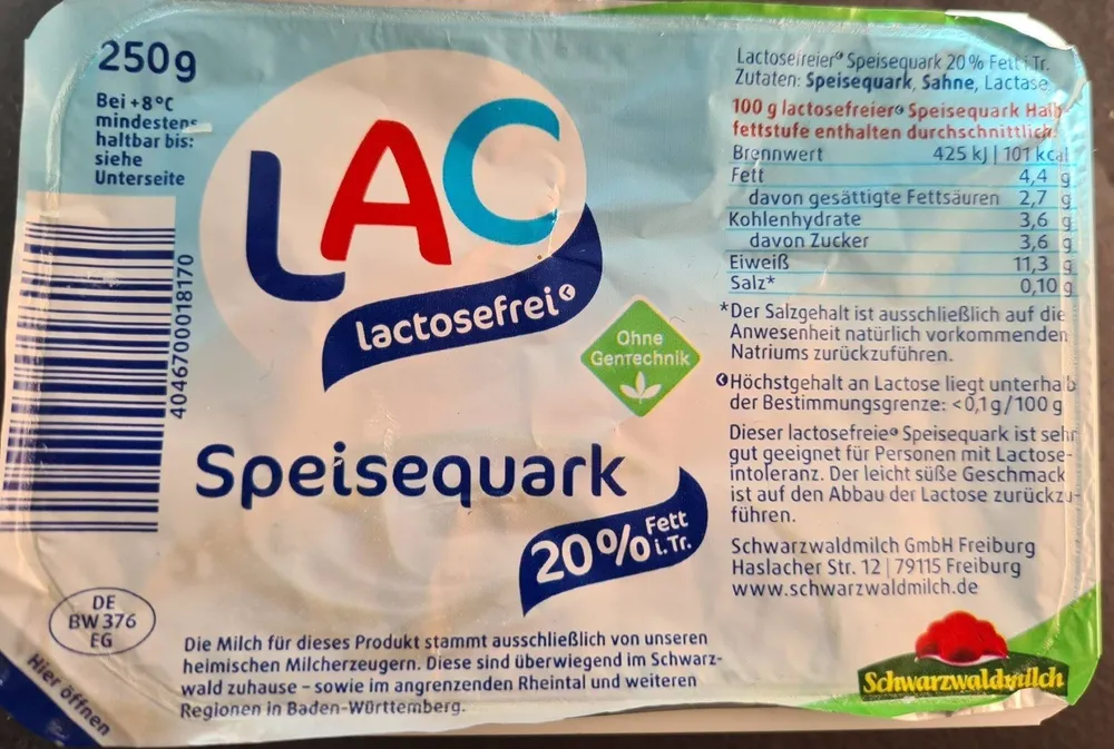 Speisequark 20% Fett i.Tr. Lactosefrei