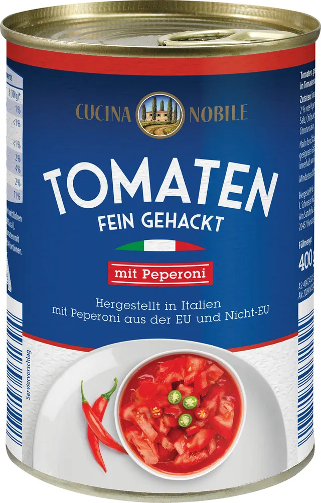 Tomaten fein gehackt mit Peperoni