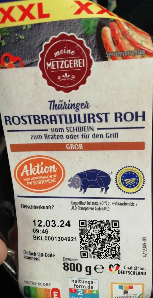 Thüringer Rostbratwurst, roh, grob