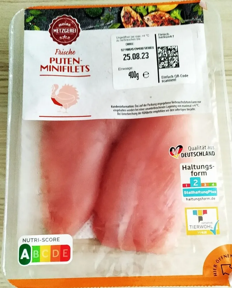 ALDI MEINE METZGEREI Pute Frische Puten-Ministeaks 400g 3.29€ 1kg 8.23€