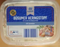 ALDI ALMARE Fisch Fischfeinkost Büsumer Heringstopf mit Garnelen, 200 g; MSC-zertifiziert Aus der Kühlung 1.89 200/250-g-Packung kg = 9.45
