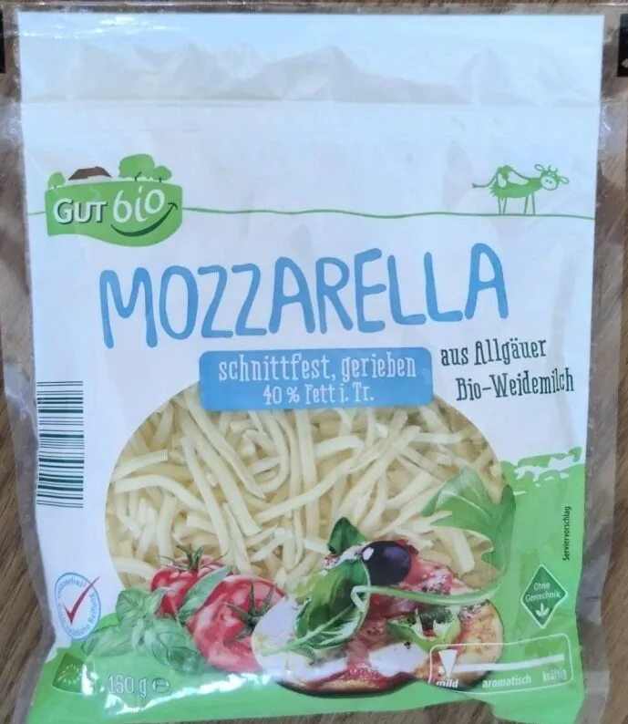 Bio-Mozzarella Schnittfest, gerieben