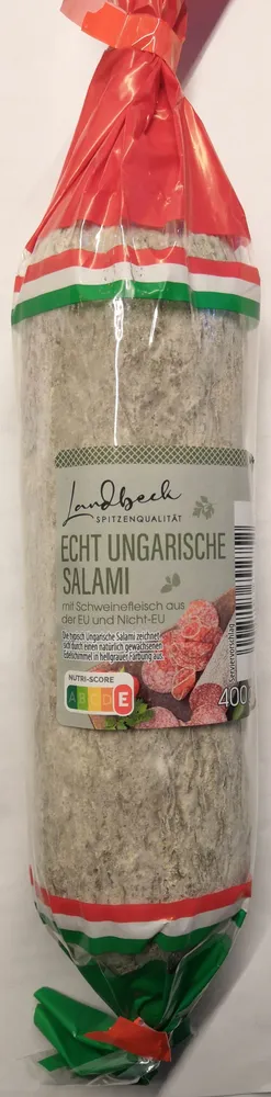 ALDI LANDBECK Schwein Ungarische Salami Aus Schweinefleisch; geräuchert; luftgetrocknet 4.79€ 400g Packung 1kg 11.98€