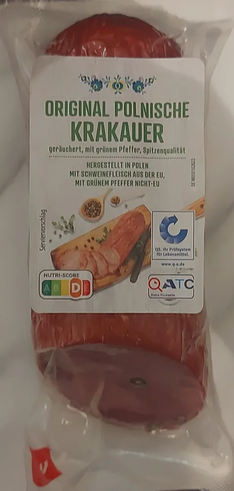 Original Polnische Krakauer, geräuchert, mit grünem Pfeffer