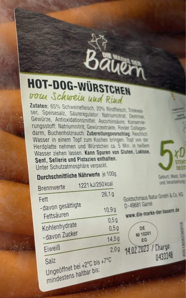 Hotdog Würstchen vom Schwein und Rind