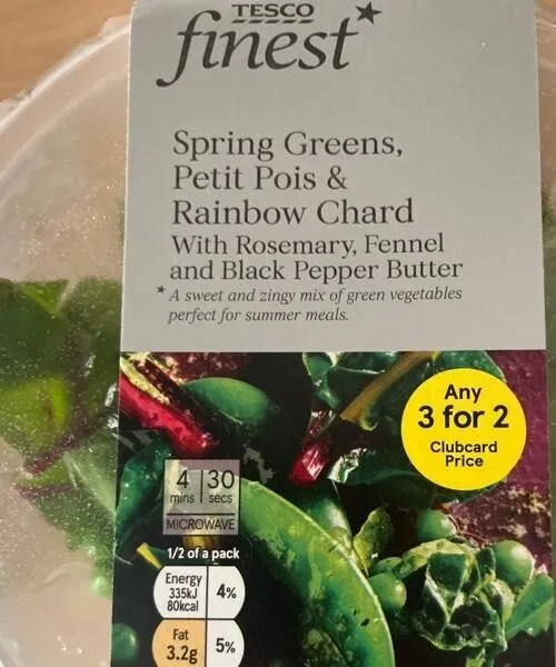 Spring greens, petit pois & rainbow chard