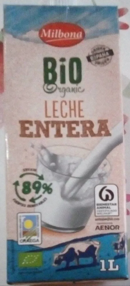 Leche entera de vaca ecológica