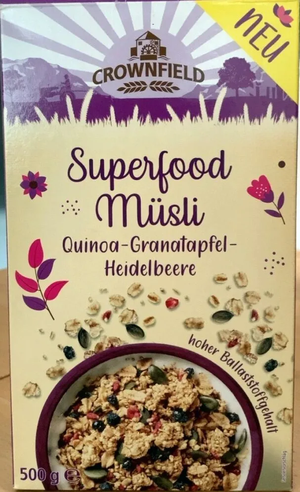 Superfood Müsli Quinoa-Granatapfel-Heidelbeere