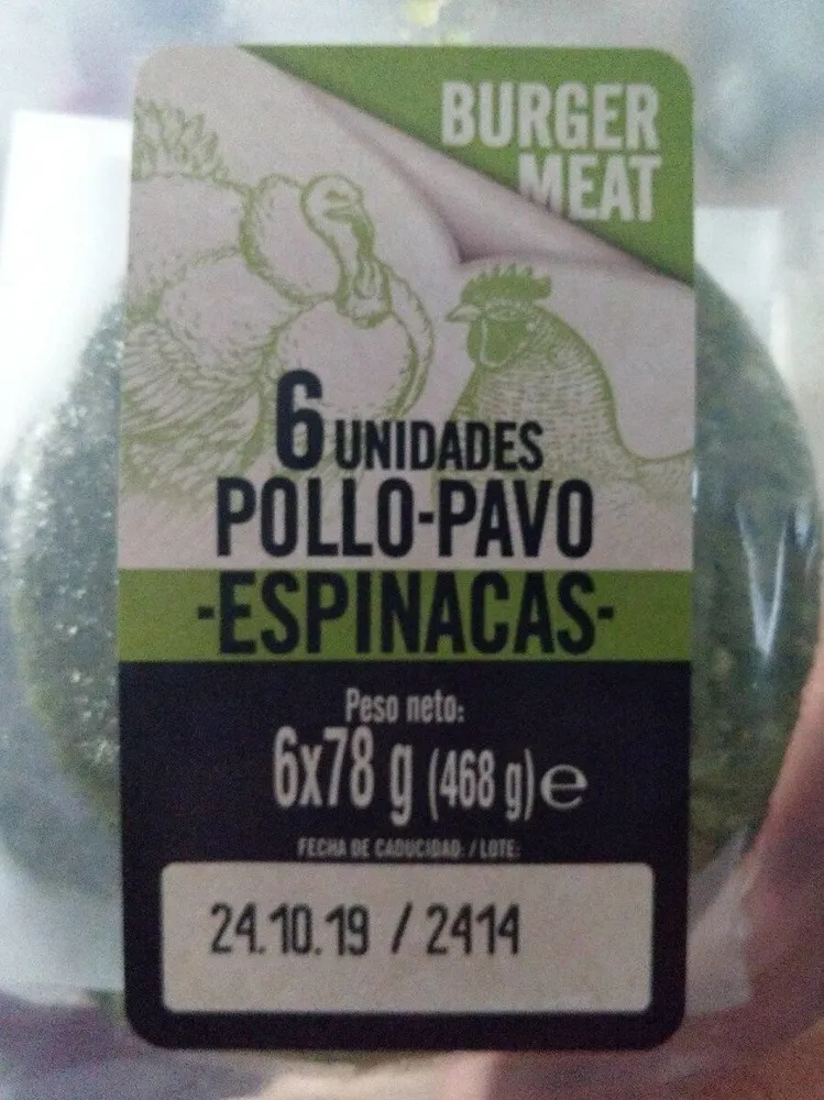Hamburguesa pollo pavo y espinacas