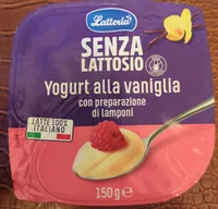 Yogurt alla vaniglia con preparazione di lamponi