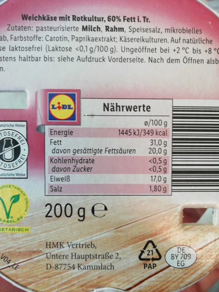"Fleur Rouge", Weichkäse mit Rotkultur, 60 % Fett i. Tr.