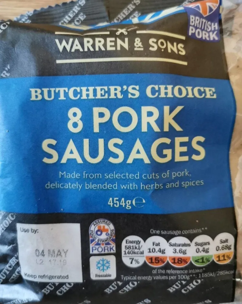 Butcher's choice 8 pork sausages