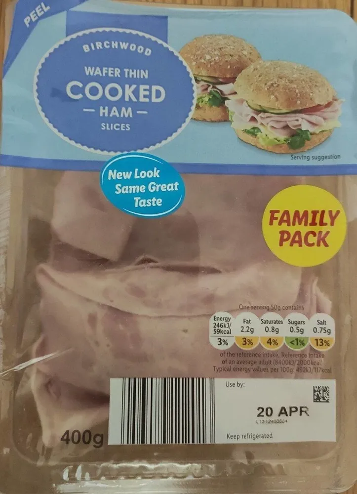 Wafer thin cooked ham slices