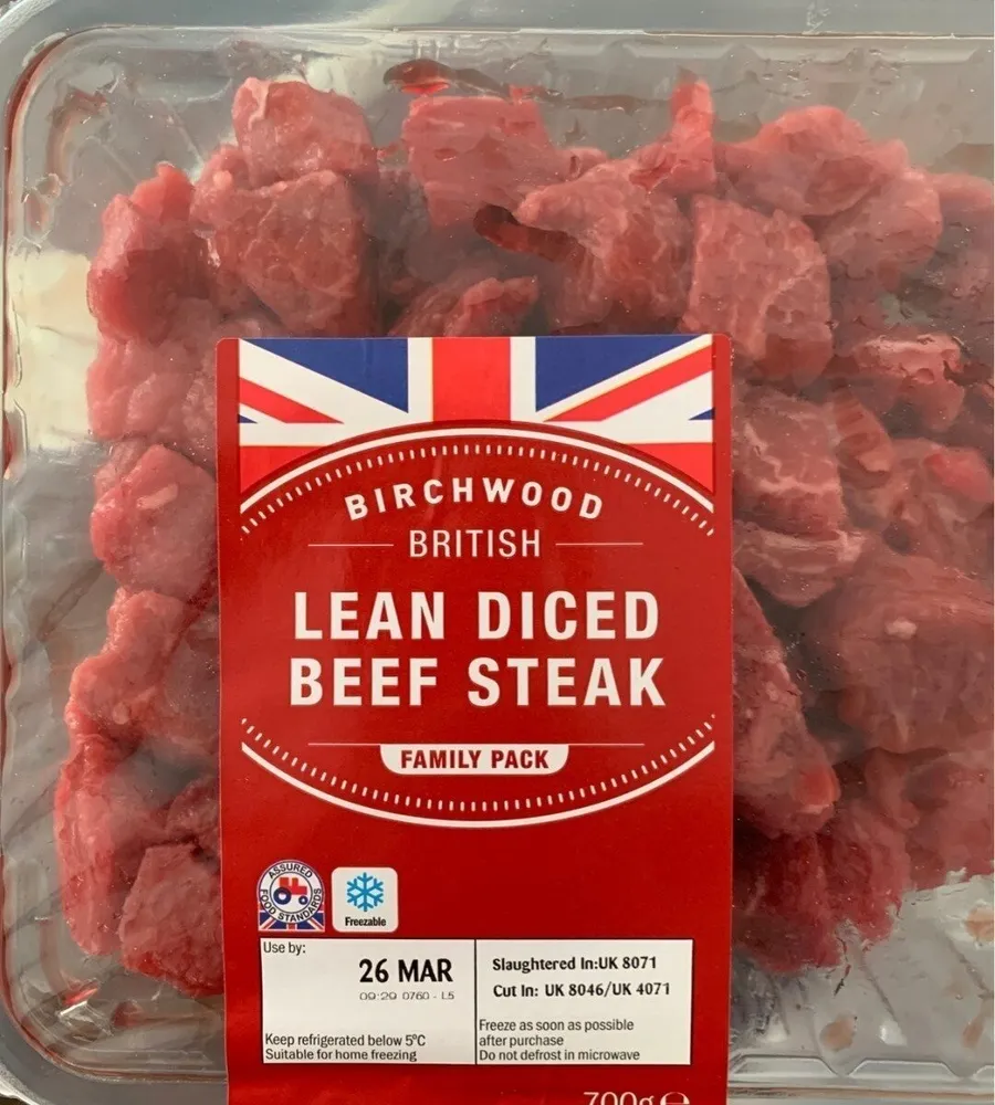 Lean diced beef steak