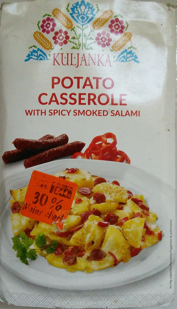 Potato Casserole with spicy smoked salami