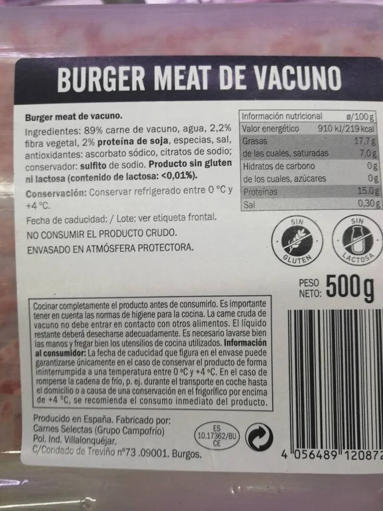Burguer meat, vacuno