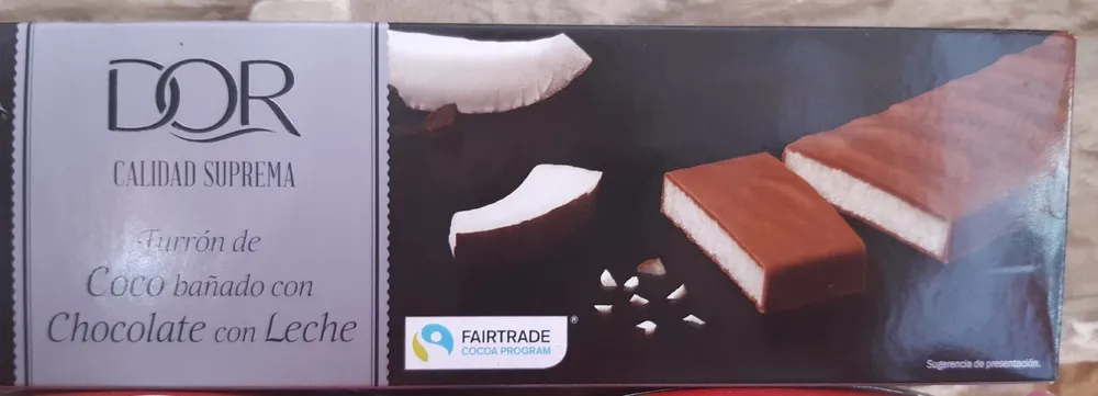 Turrón de coco bañado con chocolate con leche