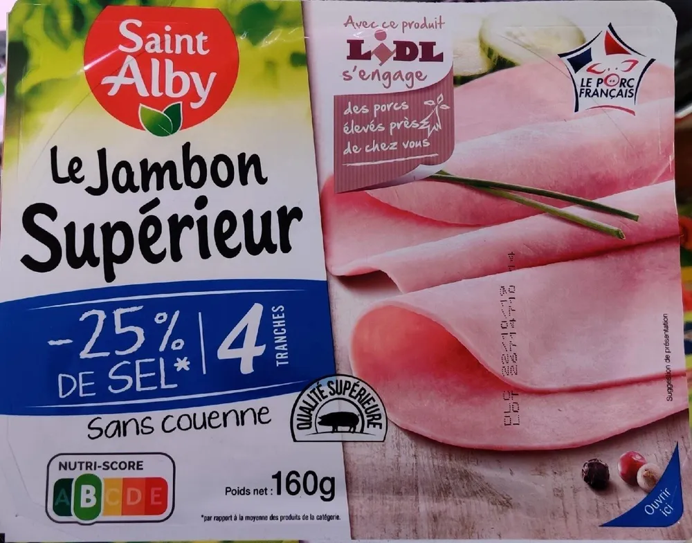 jambon supérieur moins 25% de sel