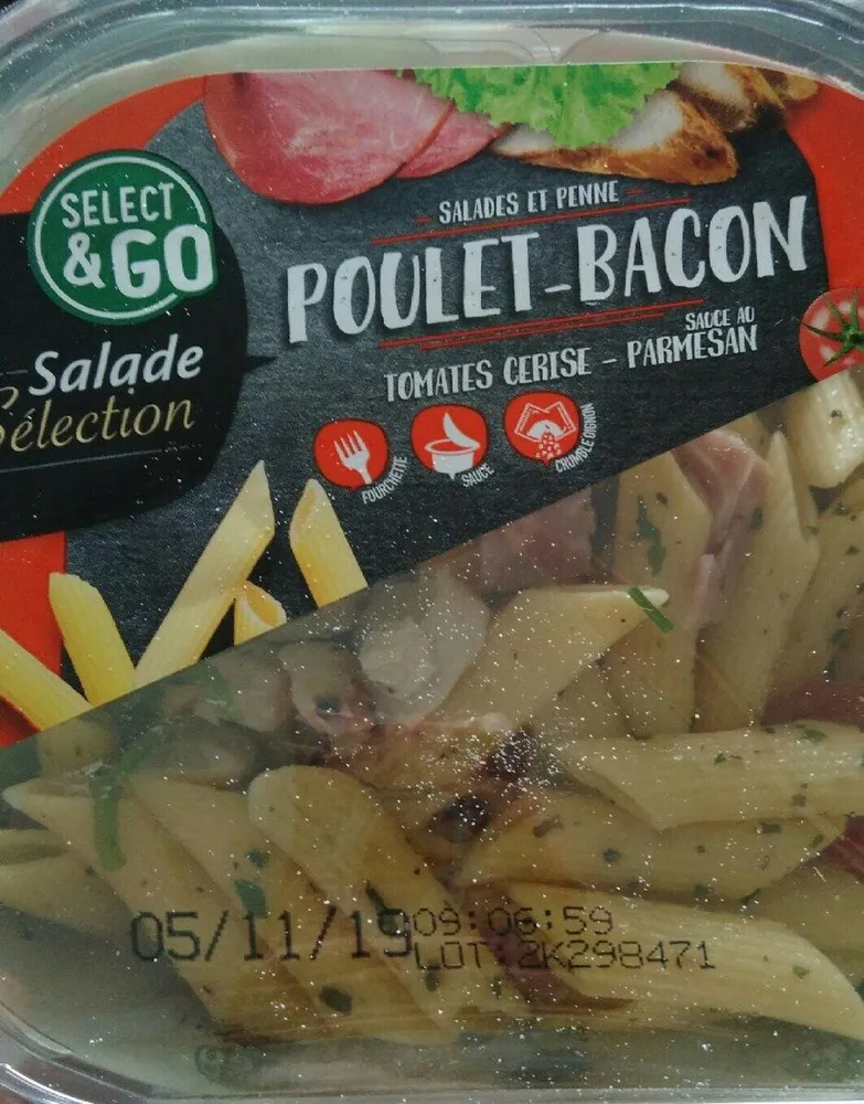 Salade et penne poulet bacon