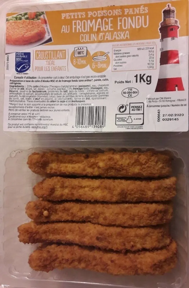 Petits poissons pané au fromage fondu