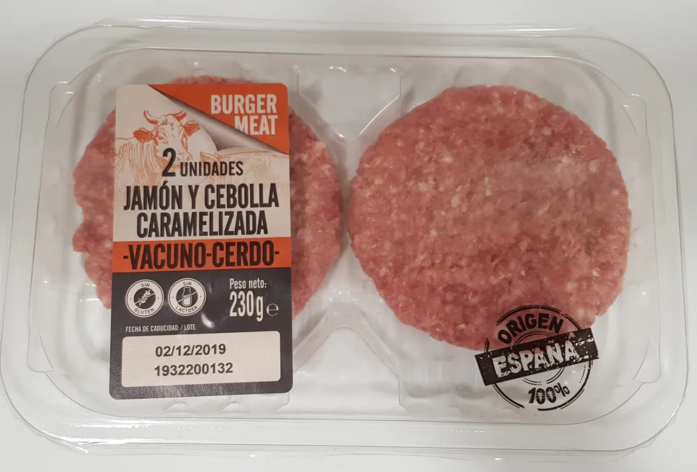 Hamburguesas de jamón y cebolla caramelizada