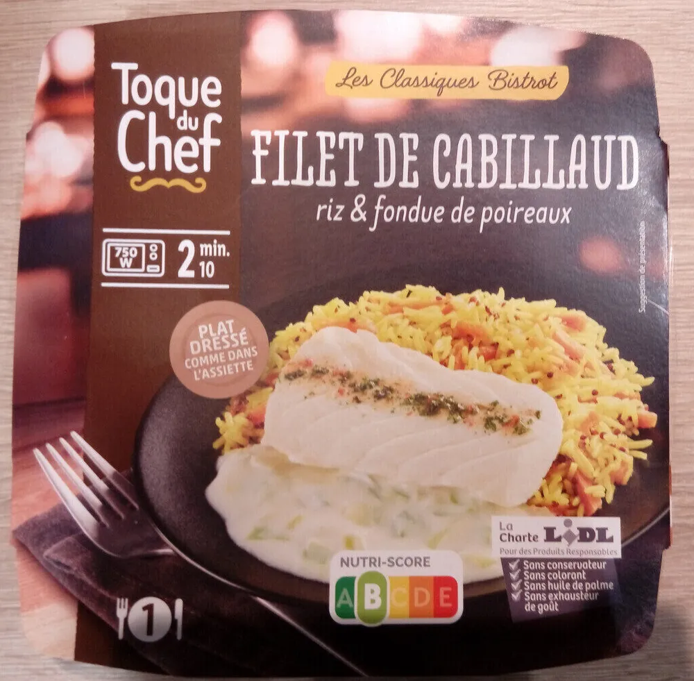 Filet de cabillaud riz et fondue de poireaux