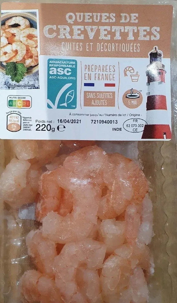 Queues de Crevettes cuites et décortiquées