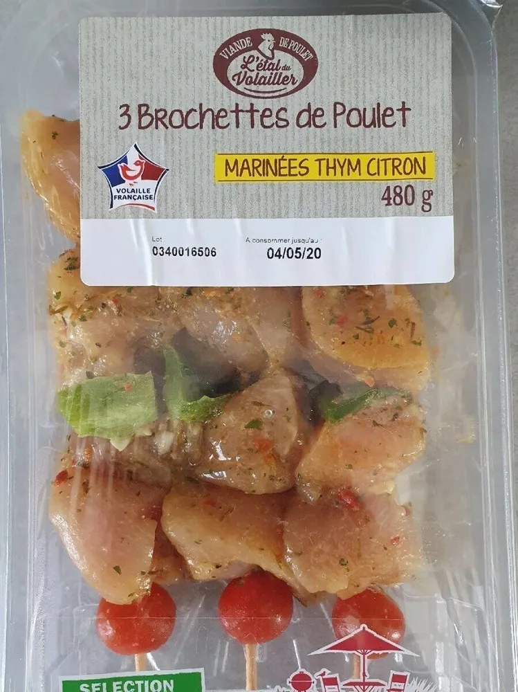 3 Brochettes de Poulet - Thym Citron