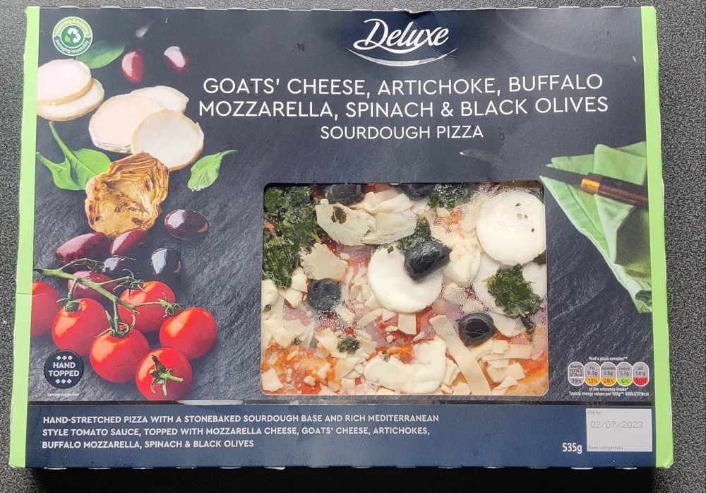 Goat's cheese, artichoke, buffalo mozzarella, spinach & blank olives sourdough pizza